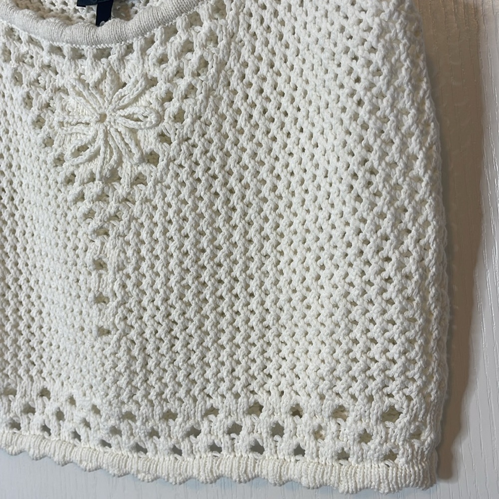 Aqua Crochet Open Weave Cropped Top White Large - Picture 7 of 12